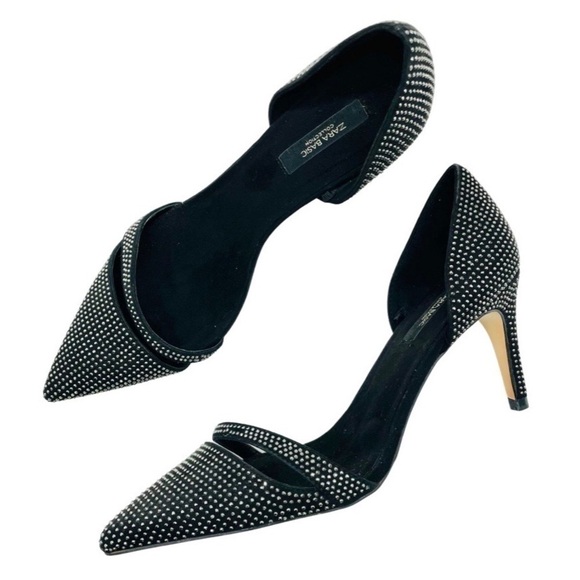 Zara Black Velvet Studded Cutout Heels, Sz EU 39 - Picture 1 of 12